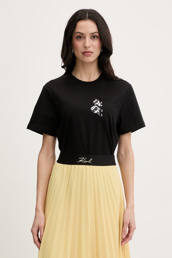 Karl Lagerfeld tricou pentru femei, din bumbac IKON negru B2W17081