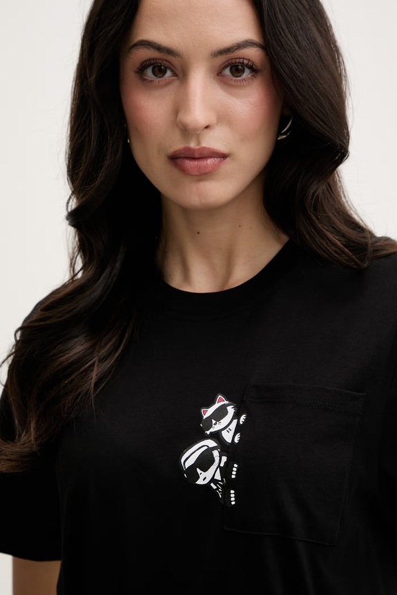 Karl Lagerfeld tricou pentru femei, din bumbac IKON negru B2W17081