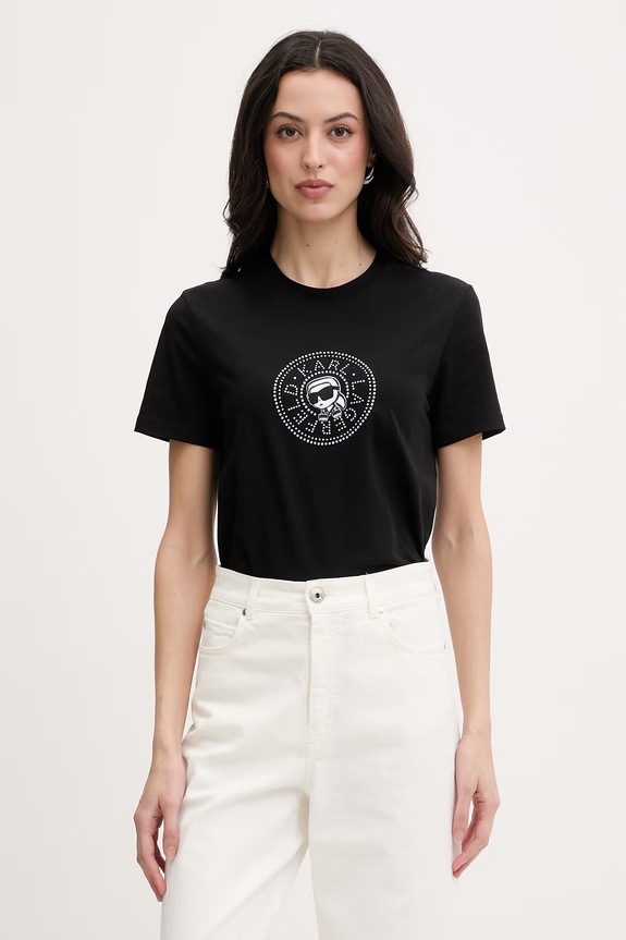 Karl Lagerfeld t-shirt γυναικείο βαμβακερό IKON μαύρο B2W17025