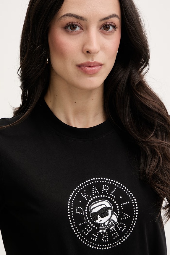 Karl Lagerfeld t-shirt γυναικείο βαμβακερό IKON μαύρο B2W17025