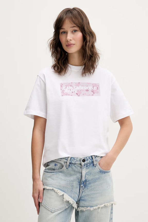 Bavlnené tričko Karl Lagerfeld Jeans potlač biela B2W17071