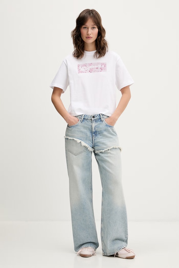 Bavlnené tričko Karl Lagerfeld Jeans B2W17071 biela SS26