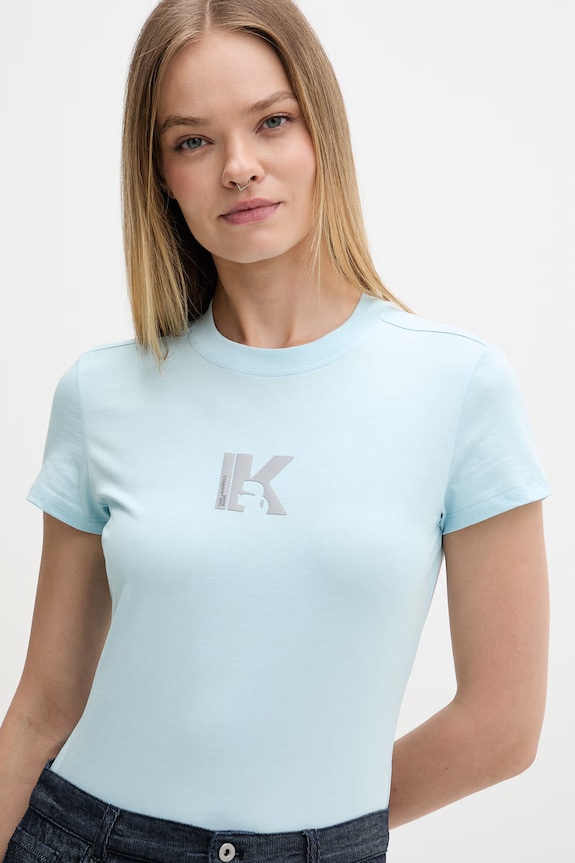 Karl Lagerfeld Jeans T-shirt damski bawełniany niebieski B2W17064