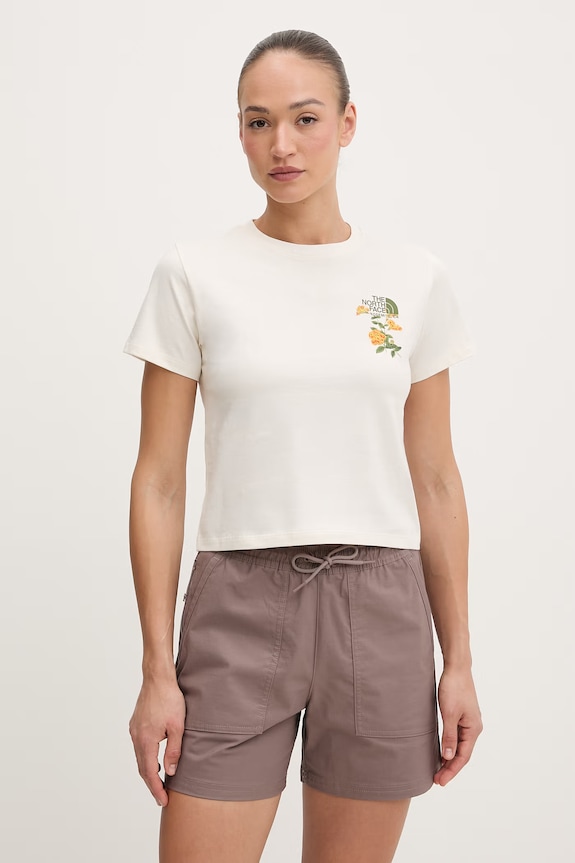 The North Face tricou de femei din bumbac FLORA EMBRO bej NF0A8G9QQLI1