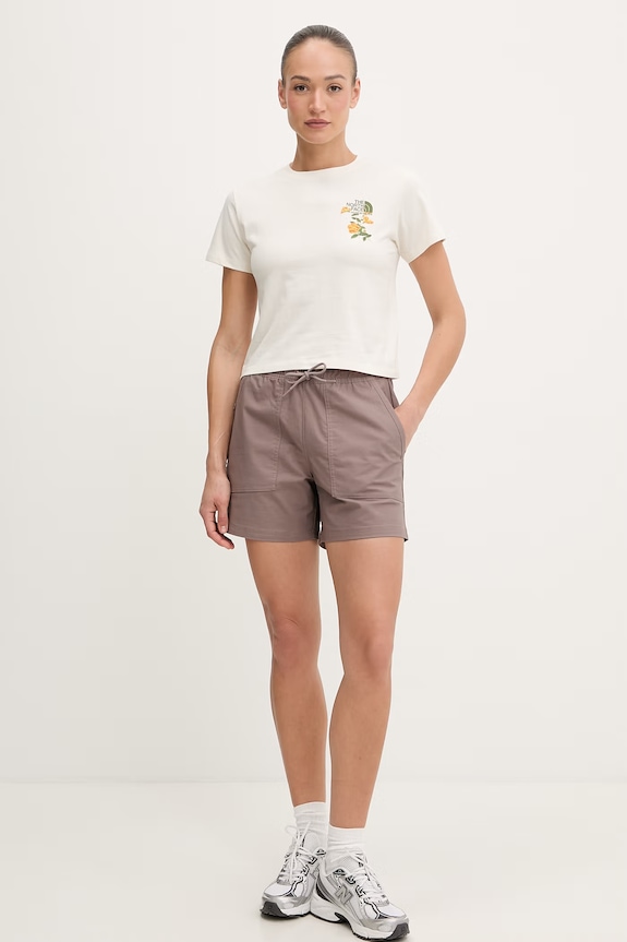 The North Face tricou de femei din bumbac FLORA EMBRO NF0A8G9QQLI1 bej SS26