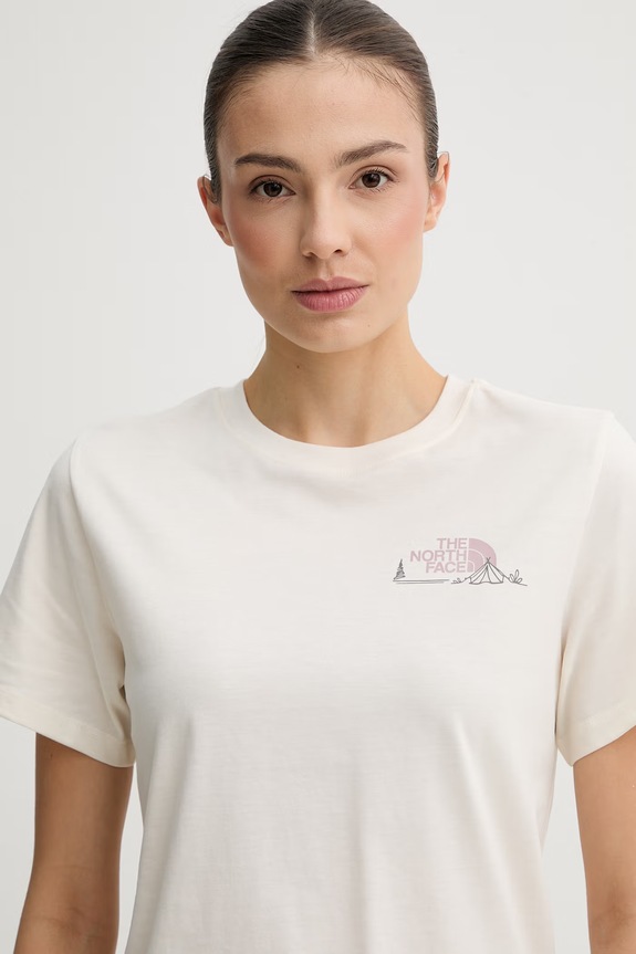 The North Face t-shirt damski bawełniany MONTE beżowy NF0A8GA9QLI1