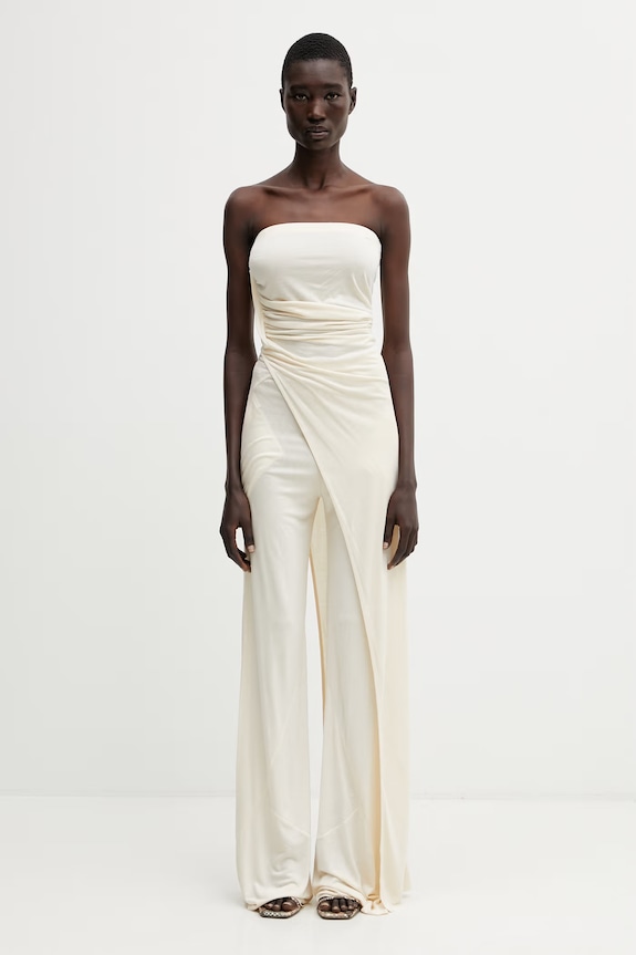 Rick Owens Lilies bluzka z odkrytymi ramionami damska z wiskozy gładka beżowy LI01F7114.RV