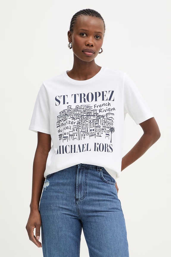 MICHAEL Michael Kors tricou pentru femei, din bumbac alb MS6520K97J