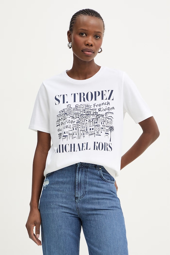 MICHAEL Michael Kors tricou pentru femei, din bumbac alb MS6520K97J