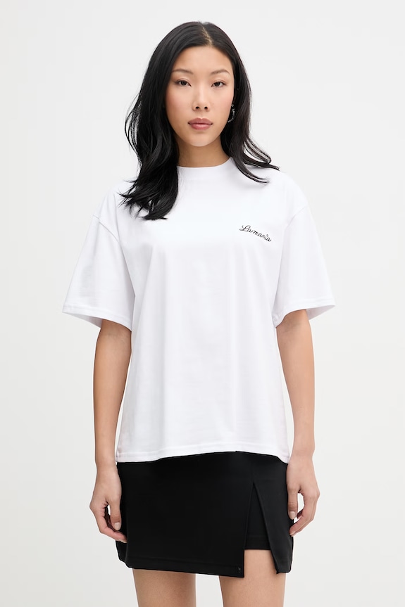 La Mania t-shirt oversize damski bawełniany CARENA biały CARENA