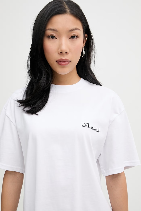 La Mania t-shirt oversize damski bawełniany CARENA biały CARENA