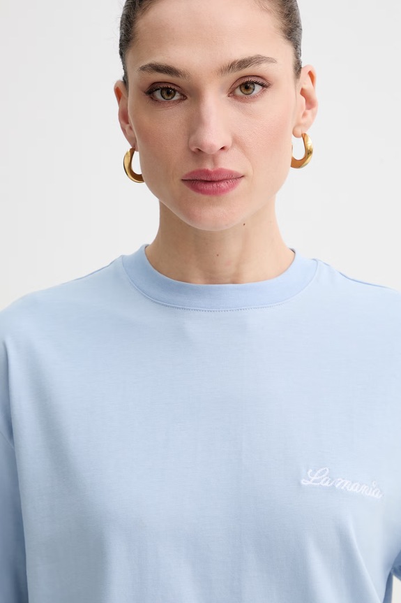 La Mania t-shirt oversize damski bawełniany CARENA niebieski CARENA