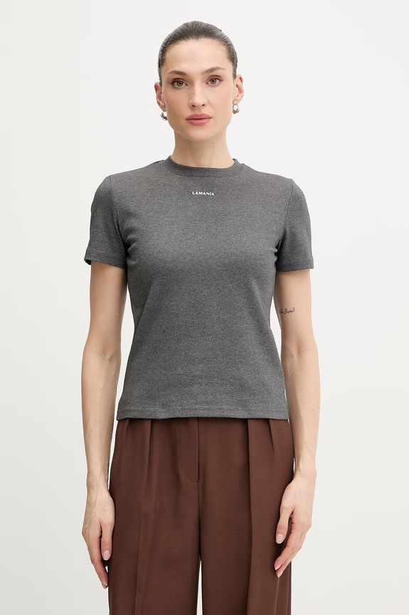La Mania tricou din bumbac ANN print gri ANN