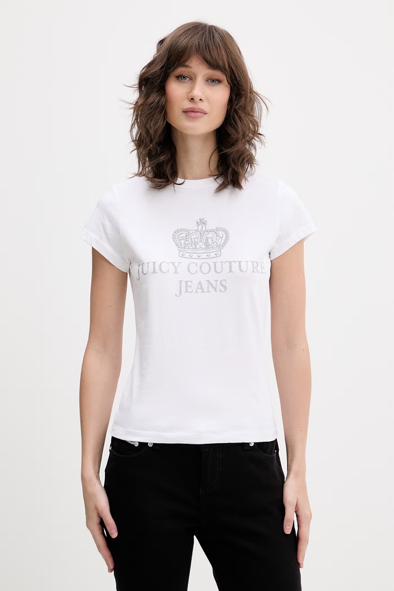 Juicy Couture t-shirt da donna in cotone HERITAGE HILTON bianco JCDBJ126961