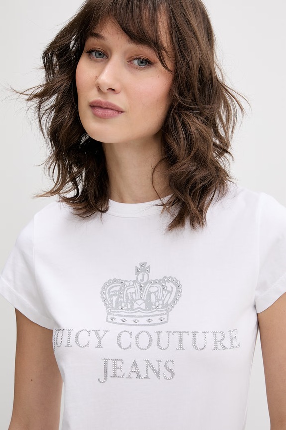 Juicy Couture t-shirt da donna in cotone HERITAGE HILTON bianco JCDBJ126961