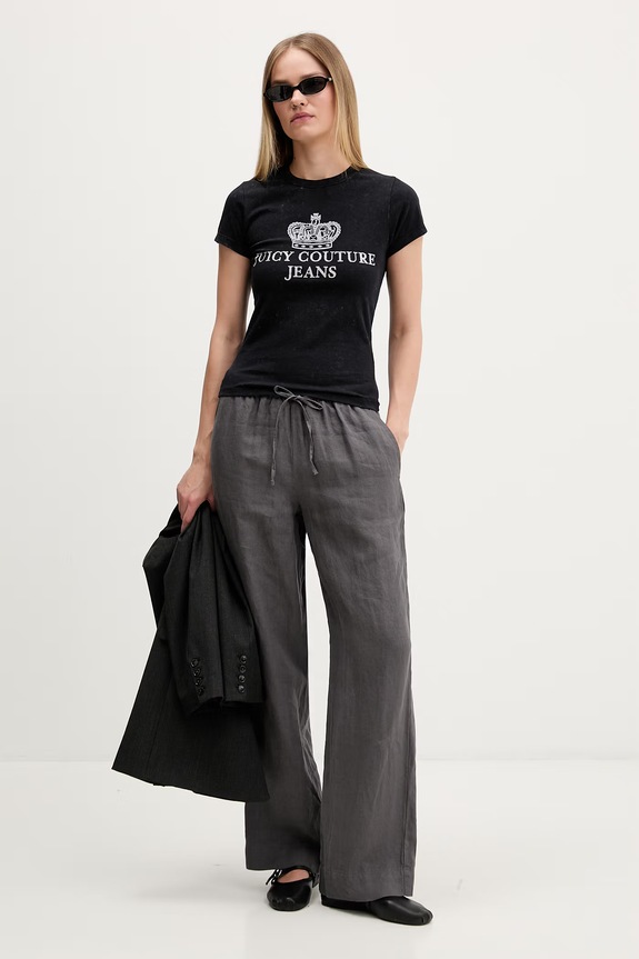 Juicy Couture tričko dámske bavlnené HERITAGE HILTON JCDBJ126961 čierna SS26