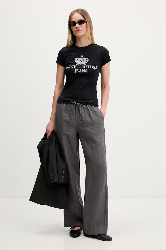 Juicy Couture tričko dámske bavlnené HERITAGE HILTON JCDBJ126961 čierna SS26