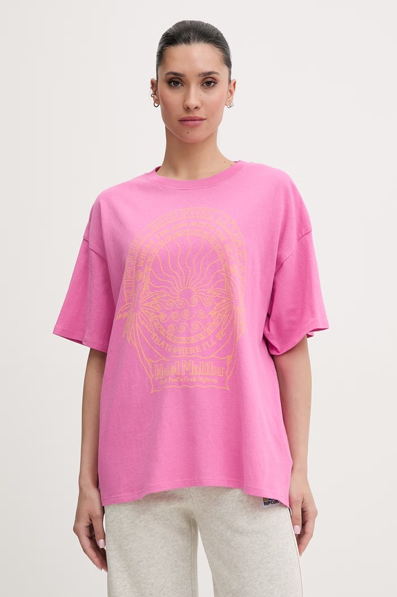 Rip Curl tricou pentru femei, din bumbac HOTEL MALIBU roz 0MSWTE