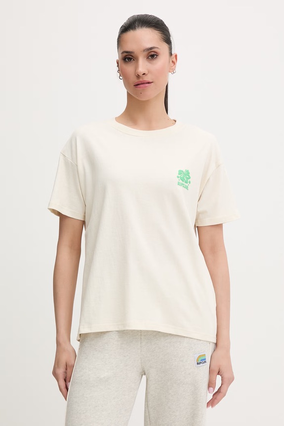 Ρούχα Rip Curl t-shirt γυναικείο βαμβακερό SURF PUFF PARTY PACK 0O5WTE μπεζ