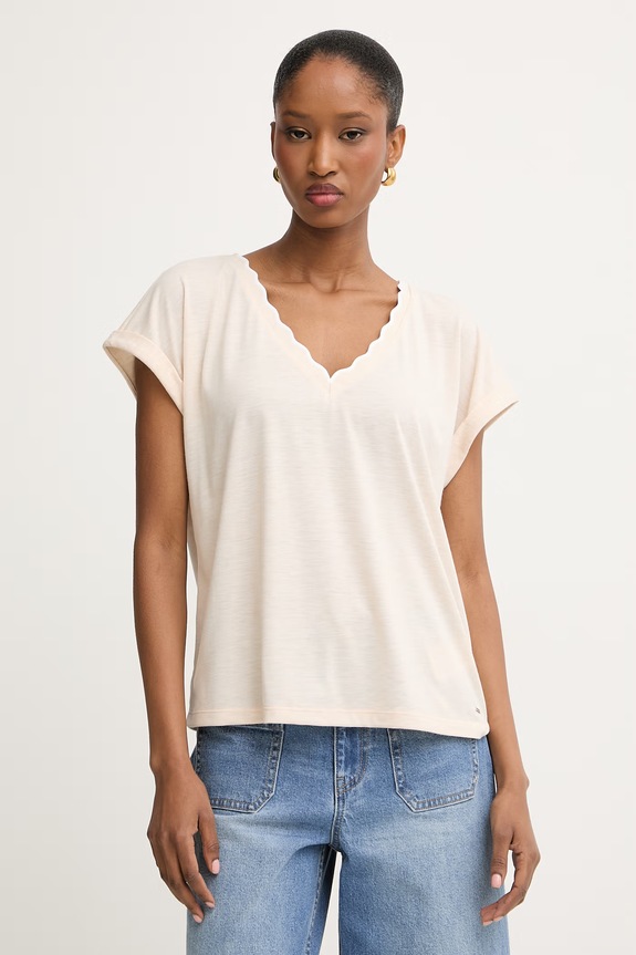 Morgan T-shirt basic damski z wiskozą beżowy DIANA