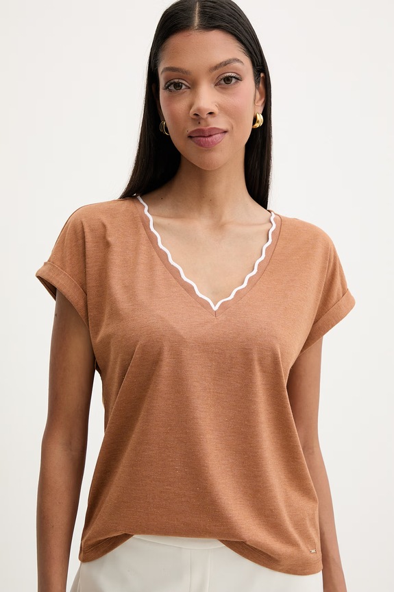 Morgan tricou basic pentru femei, cu vâscoză maro DIANA