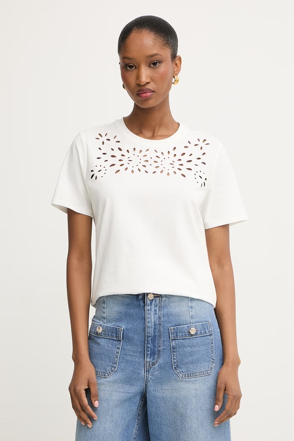 Morgan tricou pentru femei, din bumbac cu elastan bej DICLA