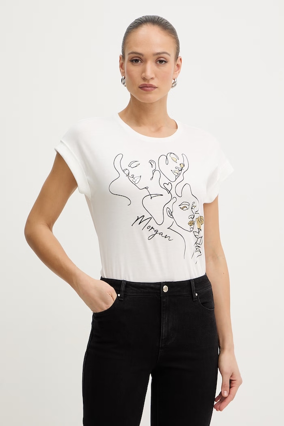 Morgan tricou pentru femei, din bumbac alb DJOSI