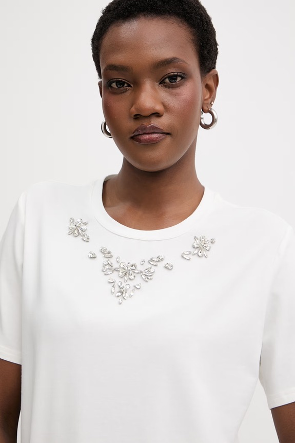 Morgan tricou pentru femei, din bumbac cu elastan alb DMARE