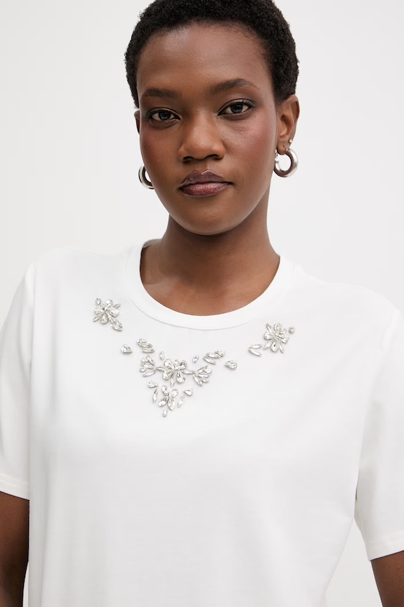 Morgan tricou pentru femei, din bumbac cu elastan alb DMARE