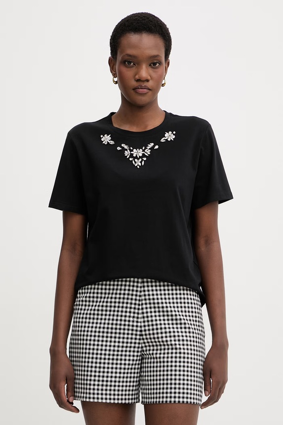 Morgan t-shirt damski bawełniany z elastanem czarny DMARE