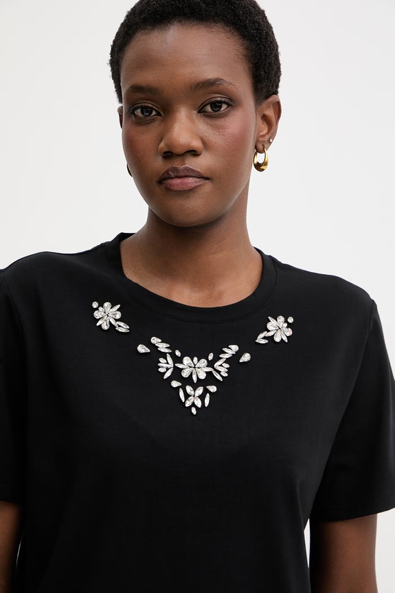 Morgan t-shirt damski bawełniany z elastanem czarny DMARE