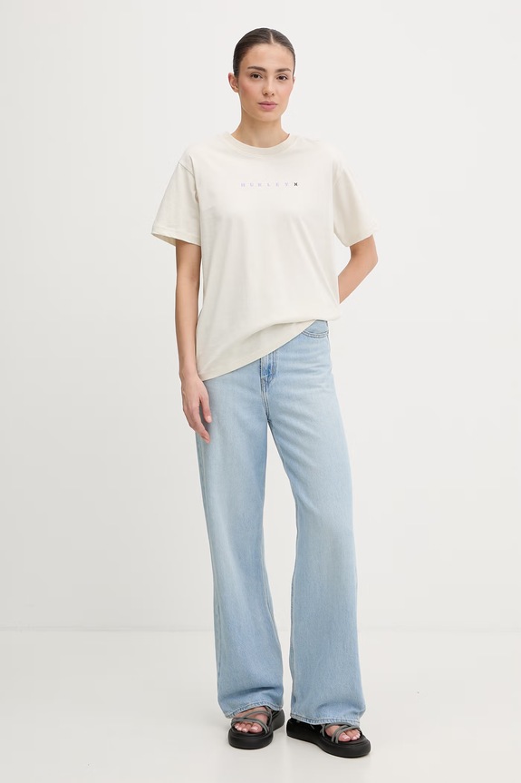 Hurley t-shirt Γυναικείο βαμβακερό WTSEU00032 μπεζ SS26