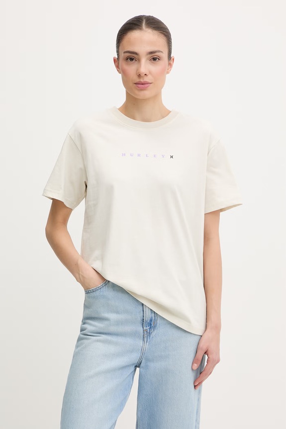 Ρούχα Hurley t-shirt Γυναικείο βαμβακερό WTSEU00032 μπεζ