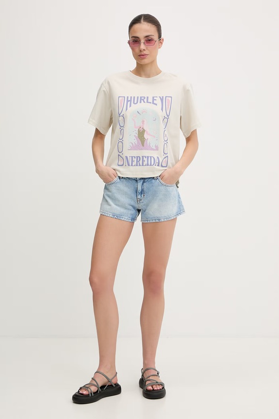 Hurley T-shirt Γυναικείο Βαμβακερό WTSEU00038 μπεζ SS26