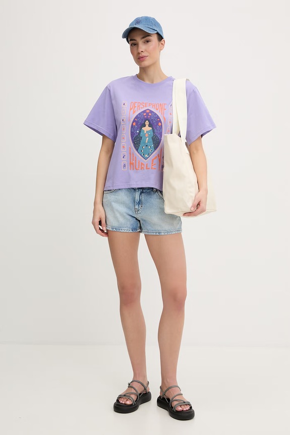 Hurley t-shirt damski bawełniany WTSEU00039 fioletowy SS26