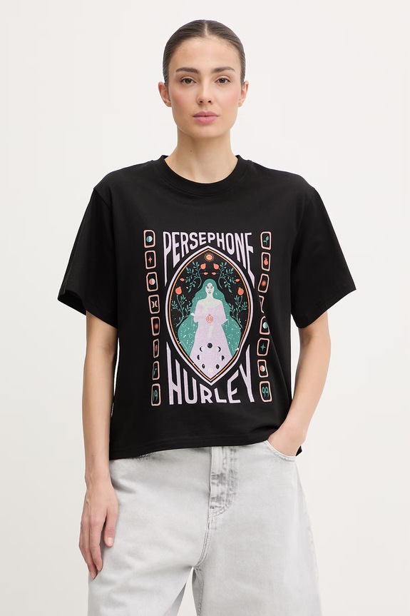 Hurley T-shirt damski bawełniany czarny WTSEU00039