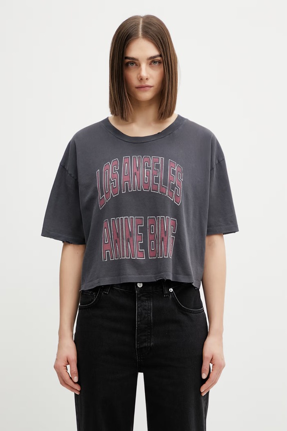 Anine Bing Johnny crop top bawełniany damski szary A.08.11739