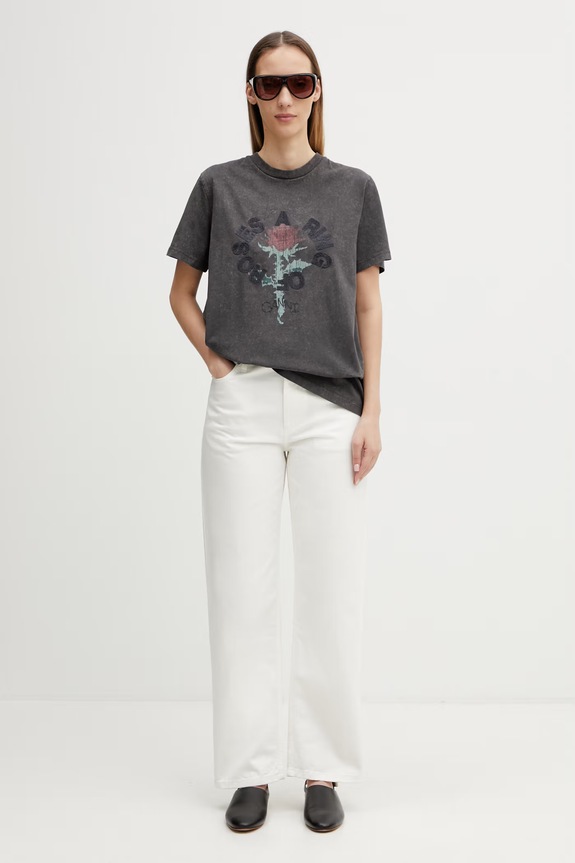 GANNI T-shirt bawełniany damski A1050171 szary