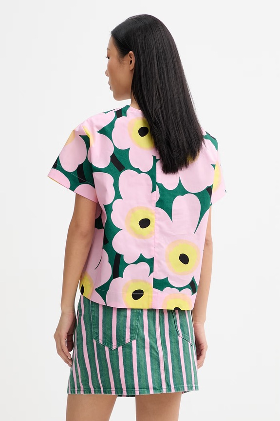 Ρούχα Marimekko T-shirt γυναικείο βαμβακερό 095626 ροζ
