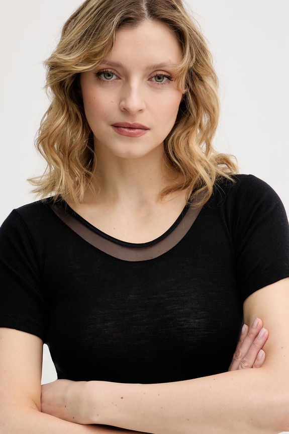 Ρούχα Chantelle basic t-shirt γυναικείο μάλλινο Juliana FN1583 μαύρο