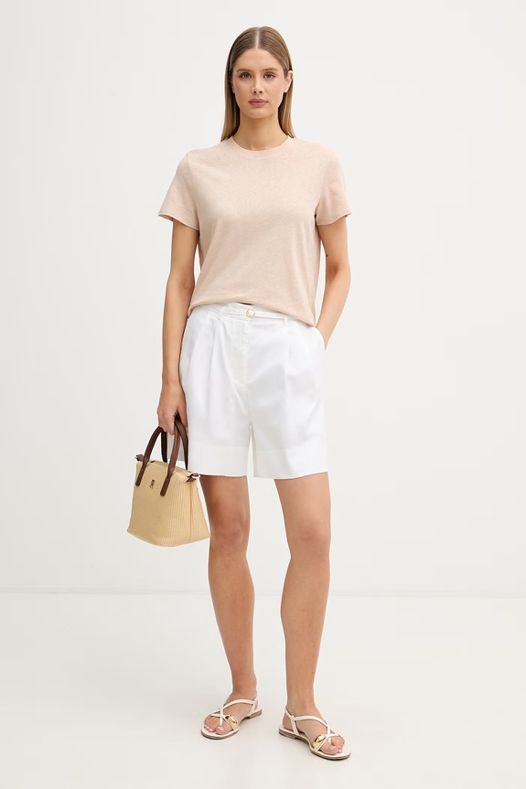 Sisley t-shirt női lenvászonnal 3Q8AL108V bézs SS26