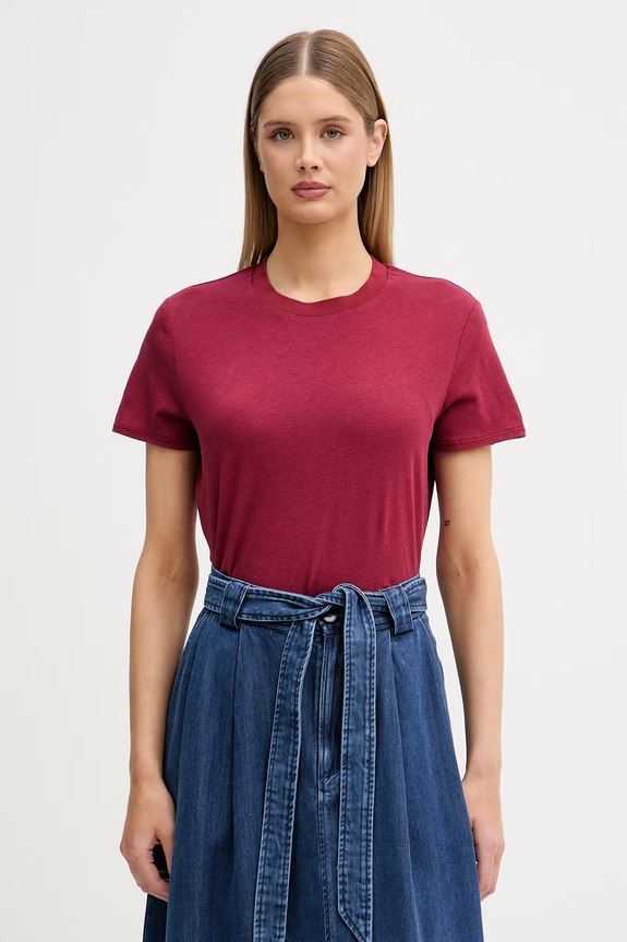 Sisley női t-shirt lenvászonnal burgundia 3Q8AL108V