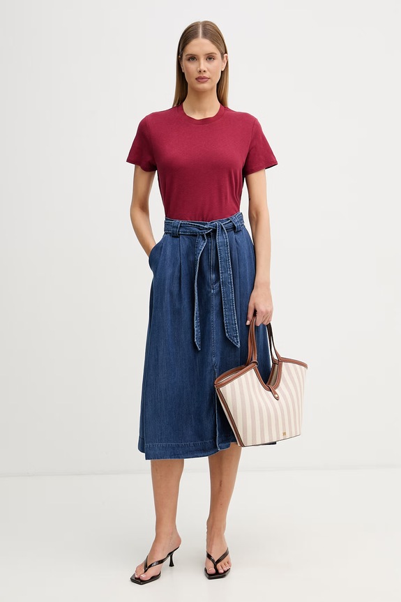 Sisley női t-shirt lenvászonnal 3Q8AL108V burgundia SS26