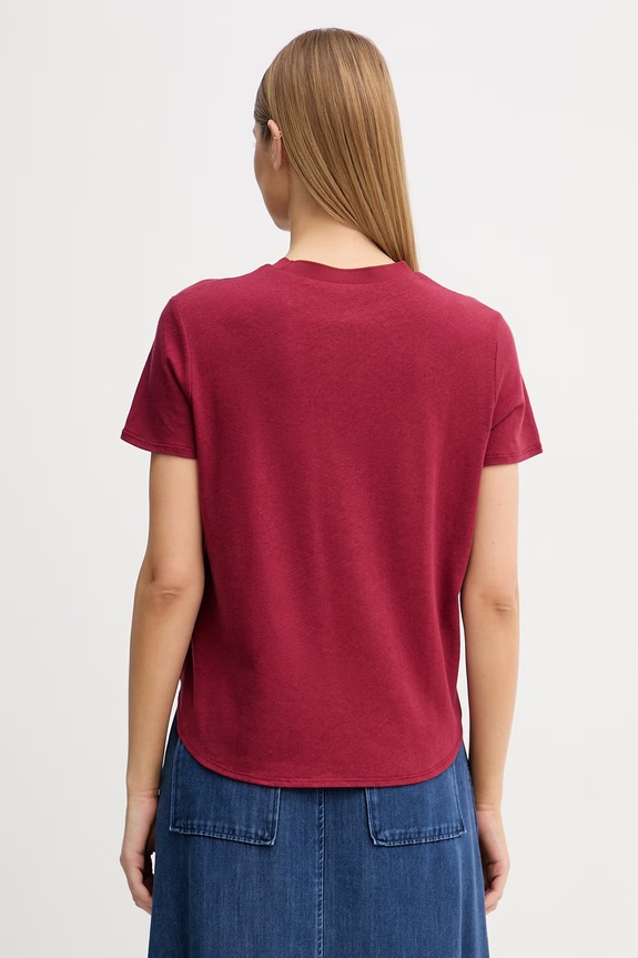 Ruházat Sisley női t-shirt lenvászonnal 3Q8AL108V burgundia