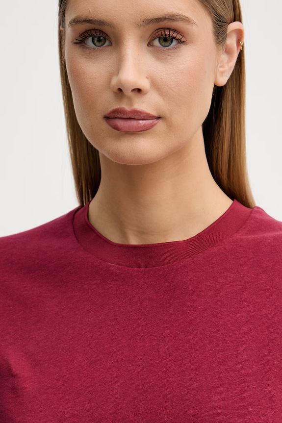 Sisley női t-shirt lenvászonnal burgundia 3Q8AL108V