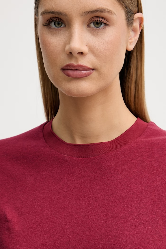 Sisley női t-shirt lenvászonnal burgundia 3Q8AL108V