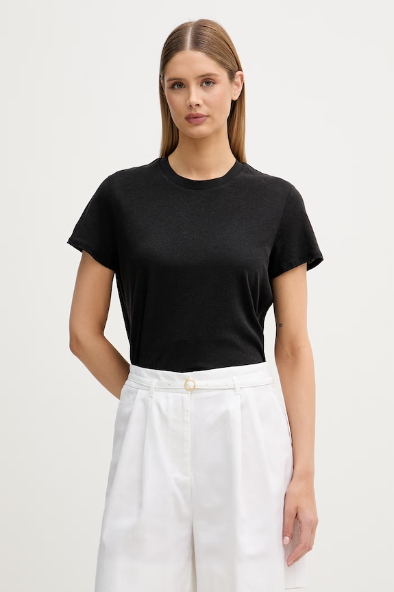 Sisley T-shirt γυναικείο με λινό μαύρο 3Q8AL108V