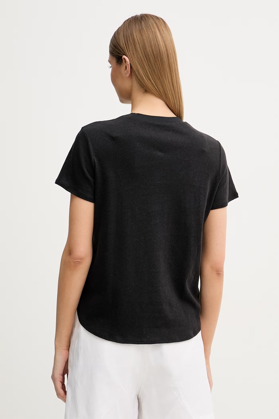 Ρούχα Sisley T-shirt γυναικείο με λινό 3Q8AL108V μαύρο