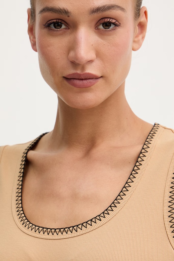 Sisley top damski z bawełną beżowy 3EK5LH015