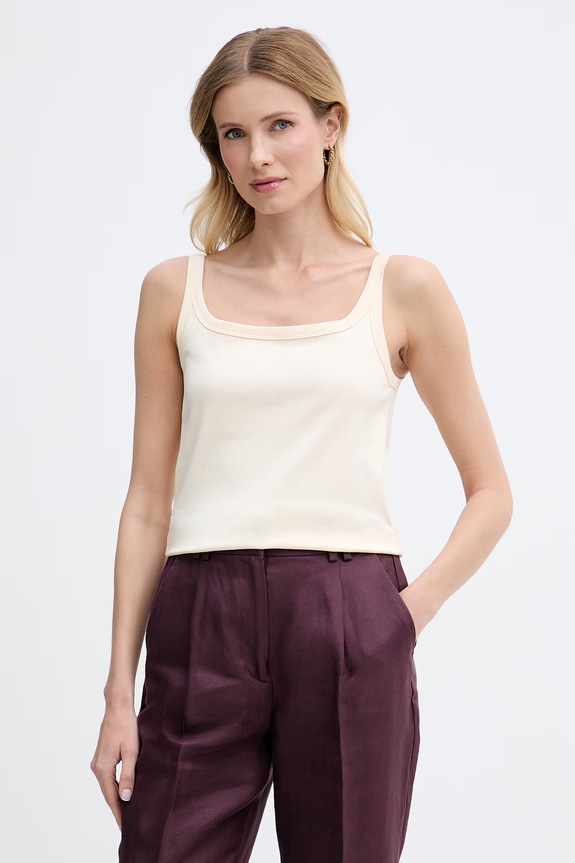 United Colors of Benetton top pentru femei din bumbac bej 39JSDH01F